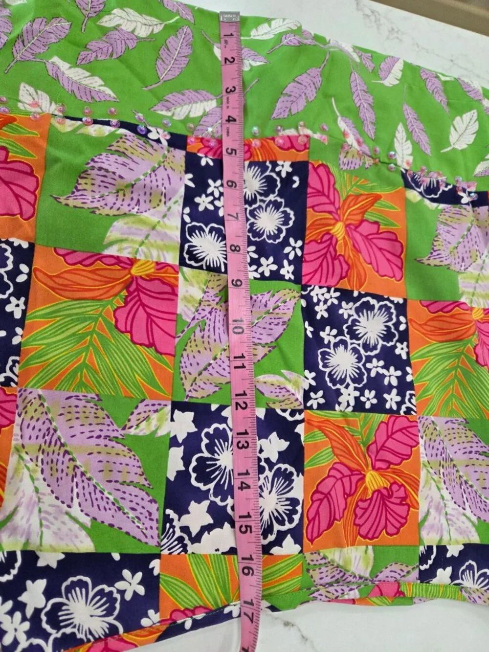 VTG Bamboo Traders Silk Tropical Floral Patchwork Skort Sequins Y2K - Size‎ 8
